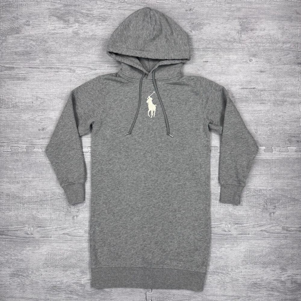 Polo Ralph Lauren Big Pony Fleece Hoodie Sweatshirt‎ Dress Grey Size XS $168 EUC
